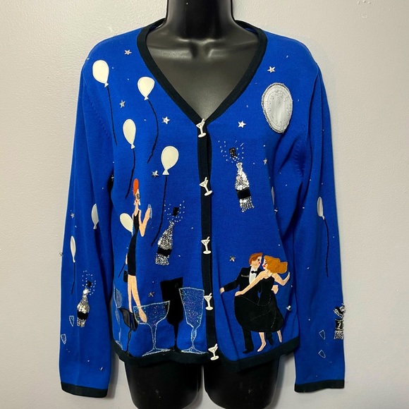 Vintage Sweaters Vintage New Years Eve Cardigan Sweater Beaded Ugly